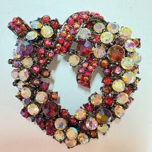 Dazzling Multicolor aurora borealis rhinestone Crystal Heart Brooch